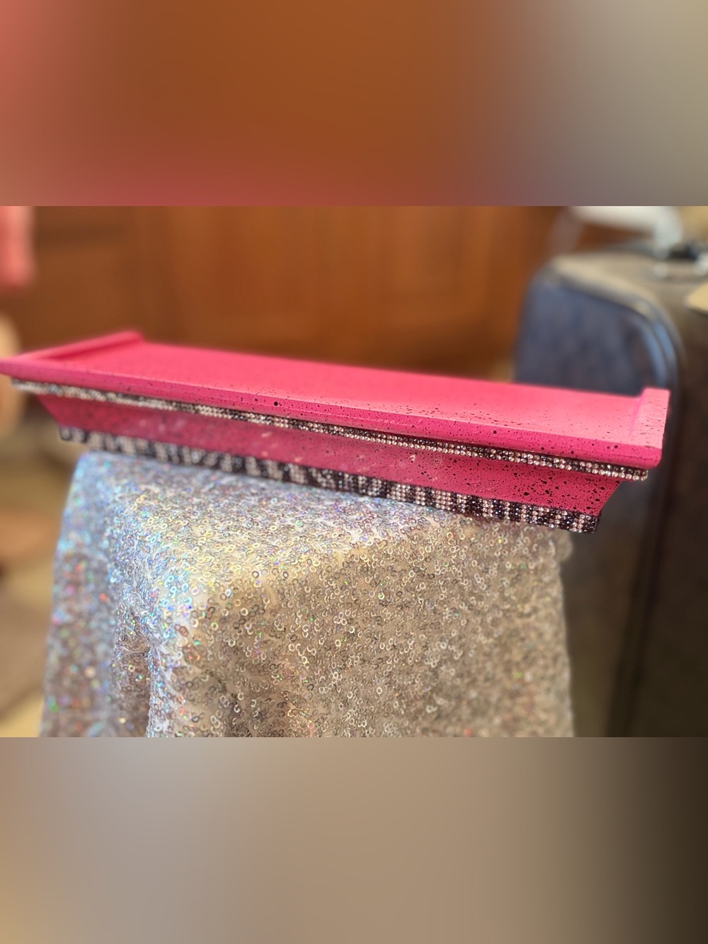Hot Pink & black splash floating wall shelf with Zebra print rhinestone accents